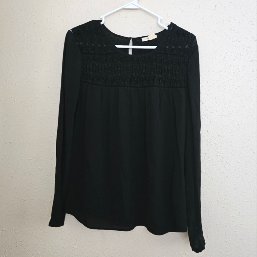 Meadow Rue Anthropologie Black Long Sleeve Top